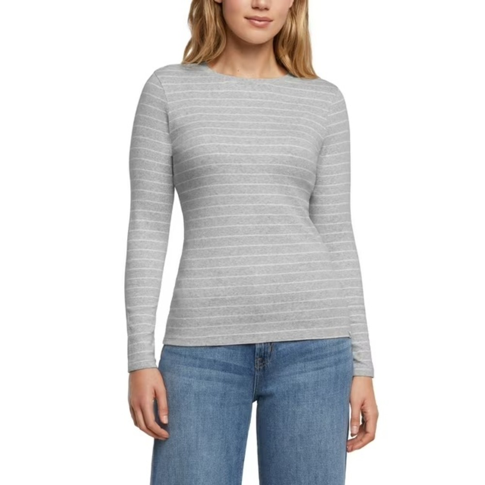 Eddie Bauer Womens Striped Long Sleeve T-Shirt Grey Crew Neck XL NWT